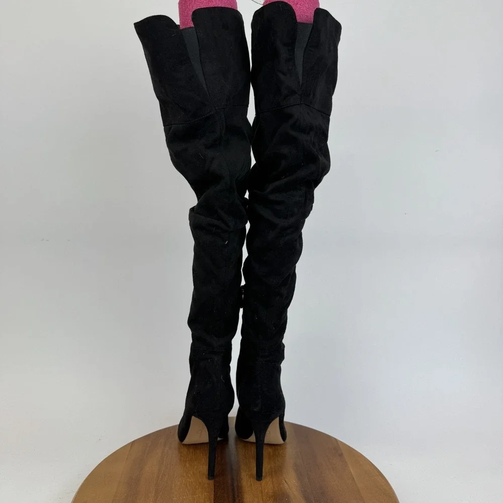 Womens Jessica Simpson Ladee‎ Black Faux Suede Scrunch Over The Knee Boots Sz 10